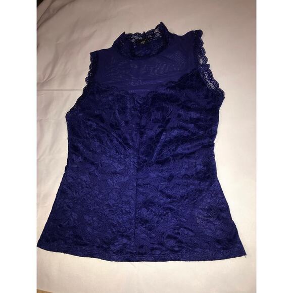 Guess women's Y2K lace overlay top Royal blue Size large Party Festival Office - Picture 7 of 8
